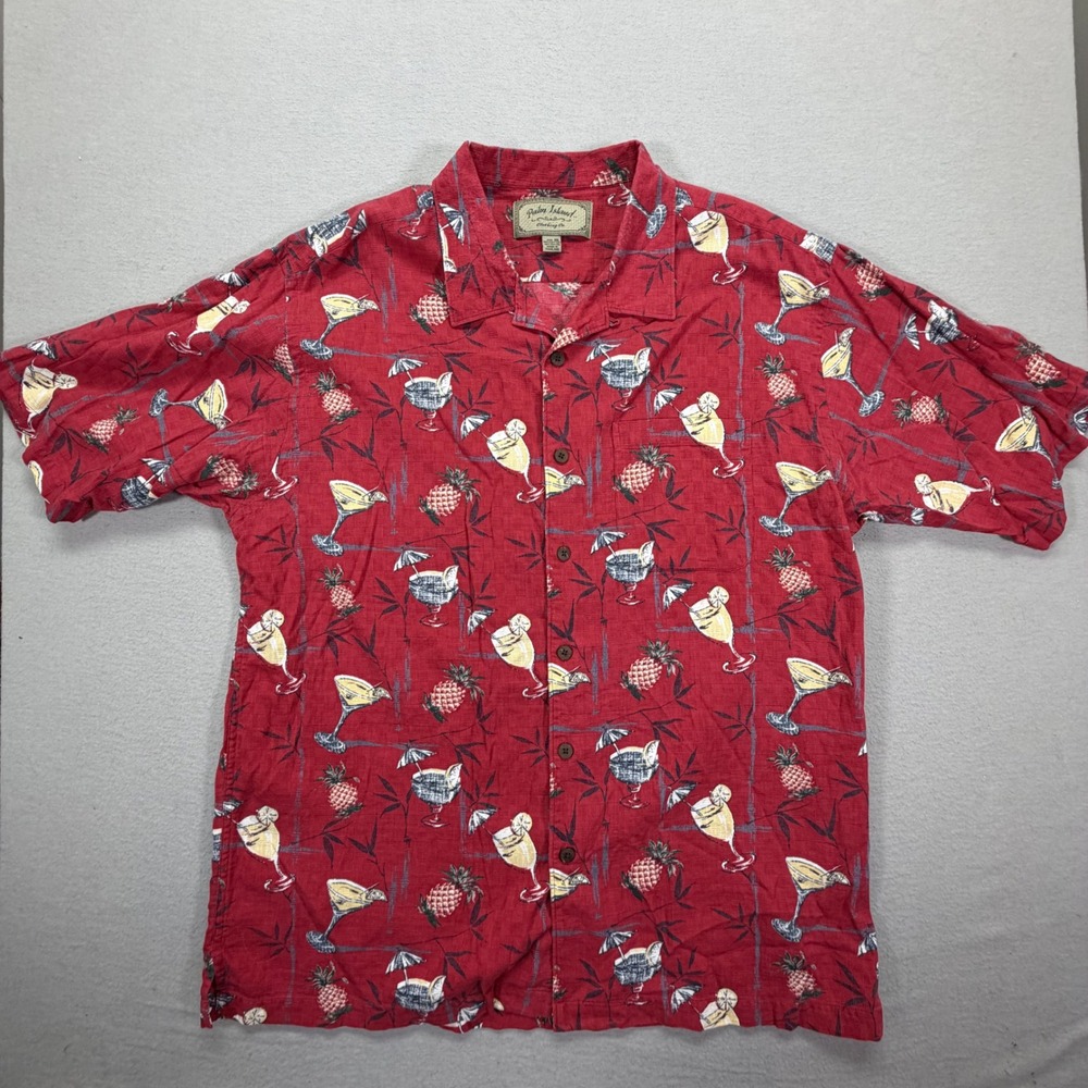 Palm Island Mens Button Down‎ Regular Red Cocktail Pineapple Tropical XXL